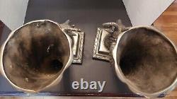 Paire Vintage de Vases Cornucopia en Tête de Bélier Métal, Lourd Plus de 30 lbs Grand 14 H