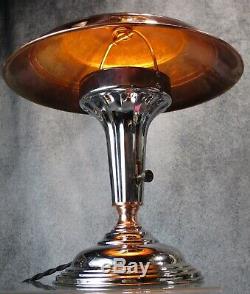 Paire Vtg 1930 Machine Age Art Déco Chrome Et Cuivre Bureau / Lampes De Table Restaurer