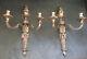 Paire Vtg (2) Double Candle Holder Neoclassical Light Wall Sconces Italie 15.5