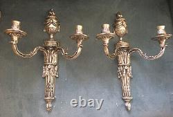 Paire Vtg (2) Double Candle Holder Neoclassical Light Wall Sconces Italie 15.5
