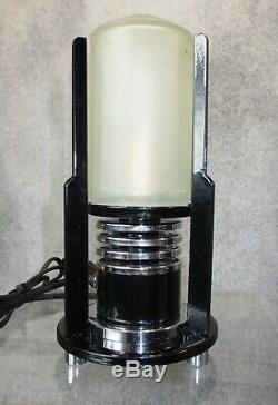 Paire Vtg Machine Age Art Déco 1930 Chrome & Cylindre Noir Lampes Restaurer