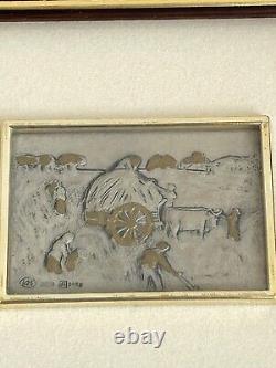 Paire d'Art Vintage Italien avec Flocons d'Or sur Cadre en Argent Sterling