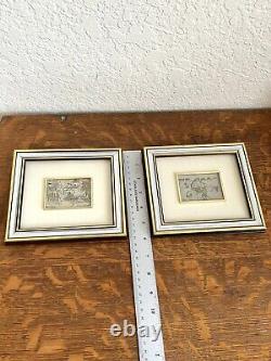 Paire d'Art Vintage Italien avec Flocons d'Or sur Cadre en Argent Sterling