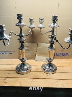 Paire d'anciennes candelabres en argent américain Goldfeder en métal argenté vintage