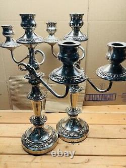 Paire d'anciennes candelabres en argent américain Goldfeder en métal argenté vintage