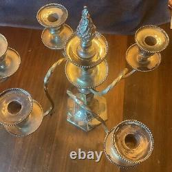 Paire d'antiques candélabres en argent plaqué à 5 lumières porte-bougies à cône par Wilcox