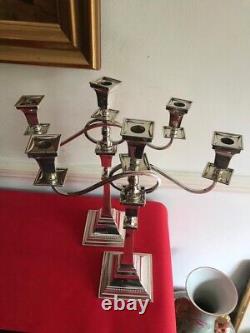 Paire d'antiques chandeliers en argent massif sterling vintage de Birmingham 1937-41