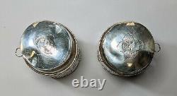 Paire de 2 bocaux à épices en verre vintage avec revêtement en argent sterling à motif floral