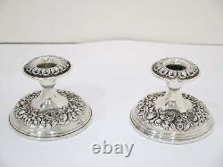Paire de 4 bougeoirs rétro en argent sterling S. Kirk & Son avec motif floral en repoussé