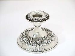 Paire de 4 bougeoirs rétro en argent sterling S. Kirk & Son avec motif floral en repoussé
