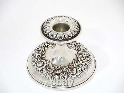 Paire de 4 bougeoirs rétro en argent sterling S. Kirk & Son avec motif floral en repoussé