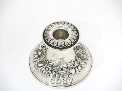 Paire de 4 bougeoirs rétro en argent sterling S. Kirk & Son avec motif floral en repoussé