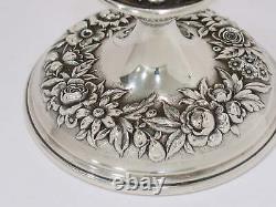 Paire de 4 bougeoirs rétro en argent sterling S. Kirk & Son avec motif floral en repoussé