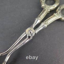 Paire de Pinces Anciennes en Acier Inoxydable Allemand avec Poignées en Argent Sterling Ornées