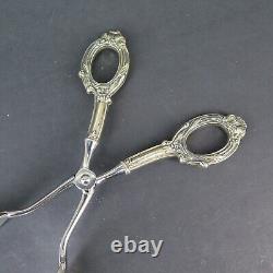 Paire de Pinces Anciennes en Acier Inoxydable Allemand avec Poignées en Argent Sterling Ornées