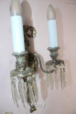 Paire de Sconces Vintage/Antiques en Cristal Français Électriques Magnifiques