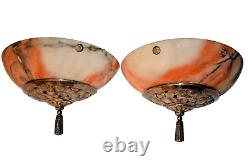 Paire de appliques murales en bronze argenté et alabastre Art Déco luminaires vintage