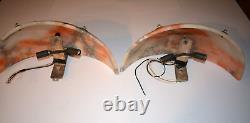 Paire de appliques murales en bronze argenté et alabastre Art Déco luminaires vintage