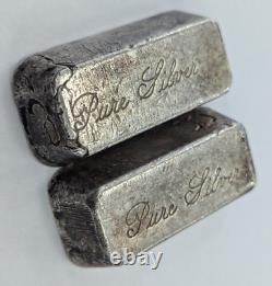 Paire de barres d'argent étrange poids 999 fin de 10 onces troy vintage séquentiel.