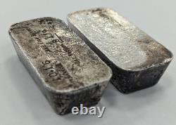Paire de barres d'argent étrange poids 999 fin de 10 onces troy vintage séquentiel.