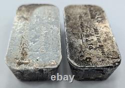 Paire de barres d'argent étrange poids 999 fin de 10 onces troy vintage séquentiel.