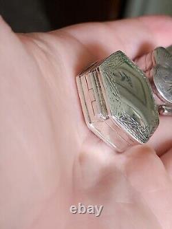 Paire de boîtes à pilules et à tabac articulées en argent sterling 925 de style victorien antique