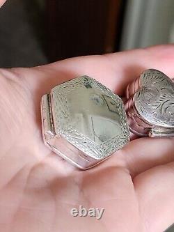 Paire de boîtes à pilules et à tabac articulées en argent sterling 925 de style victorien antique
