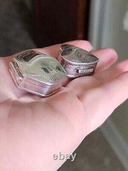 Paire de boîtes à pilules et à tabac articulées en argent sterling 925 de style victorien antique