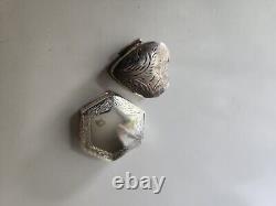 Paire de boîtes à pilules et à tabac articulées en argent sterling 925 de style victorien antique