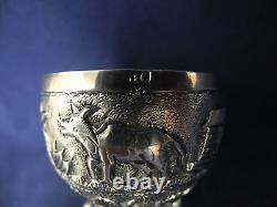 Paire de bols à épices en argent repoussé vintage oriental sur pied
