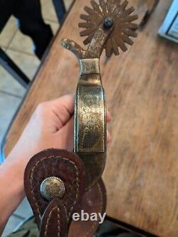 Paire de bottes western anciennes avec incrustations d'argent (non marquées)