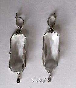 Paire de boucles d'oreilles anciennes en argent sterling Art-Déco et cristaux taillés