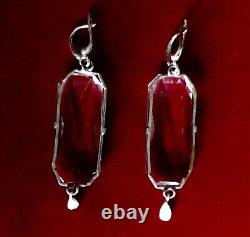 Paire de boucles d'oreilles anciennes en argent sterling Art-Déco et cristaux taillés