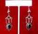 Paire De Boucles D'oreilles Pendantes En Argent Sterling Vintage Onyx Et Marcasite