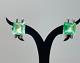 Paire De Boucles D'oreilles Vintage Mcm Modernistes En Argent Sterling Brossé Avec Spinelles Vertes
