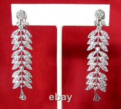 Paire de boucles d'oreilles vintage en argent sterling et marcasite de 2 3/8 pouces à clip arrière/Boho