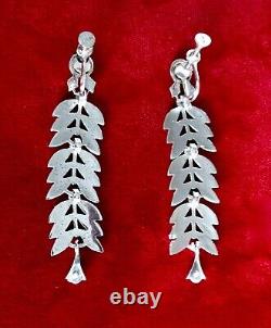Paire de boucles d'oreilles vintage en argent sterling et marcasite de 2 3/8 pouces à clip arrière/Boho