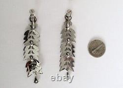 Paire de boucles d'oreilles vintage en argent sterling et marcasite de 2 3/8 pouces à clip arrière/Boho