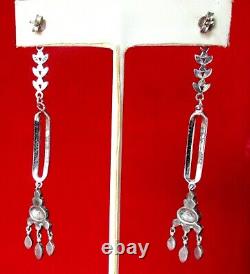 Paire de boucles d'oreilles vintage en argent sterling et marcasite de 3 pouces / Hippie / Boho