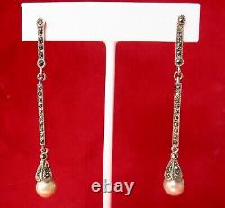 Paire de boucles d'oreilles vintage en argent sterling marquisite et perles / Hippie / Mariage / Boho