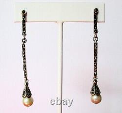 Paire de boucles d'oreilles vintage en argent sterling marquisite et perles / Hippie / Mariage / Boho
