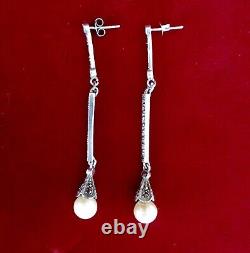 Paire de boucles d'oreilles vintage en argent sterling marquisite et perles / Hippie / Mariage / Boho