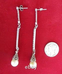 Paire de boucles d'oreilles vintage en argent sterling marquisite et perles / Hippie / Mariage / Boho