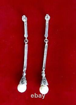 Paire de boucles d'oreilles vintage en argent sterling marquisite et perles / Hippie / Mariage / Boho