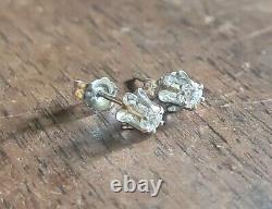 Paire de boucles d'oreilles vintage en or blanc 14 carats et diamants de 10 points