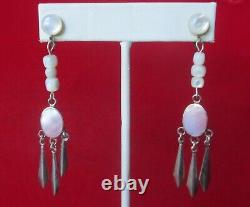 Paire de boucles d'oreilles vintages en argent sterling et nacre à vis/Mode bohème