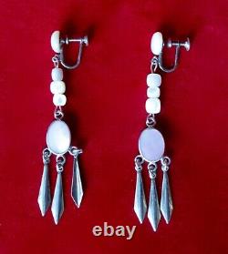 Paire de boucles d'oreilles vintages en argent sterling et nacre à vis/Mode bohème