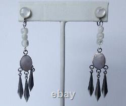 Paire de boucles d'oreilles vintages en argent sterling et nacre à vis/Mode bohème
