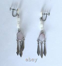 Paire de boucles d'oreilles vintages en argent sterling et nacre à vis/Mode bohème
