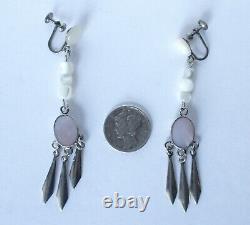 Paire de boucles d'oreilles vintages en argent sterling et nacre à vis/Mode bohème